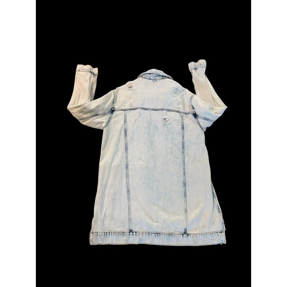 Free People‎ We The Free Destroyed Long & Lean Trucker Jacket Denim S Oversized - Picture 4 of 8